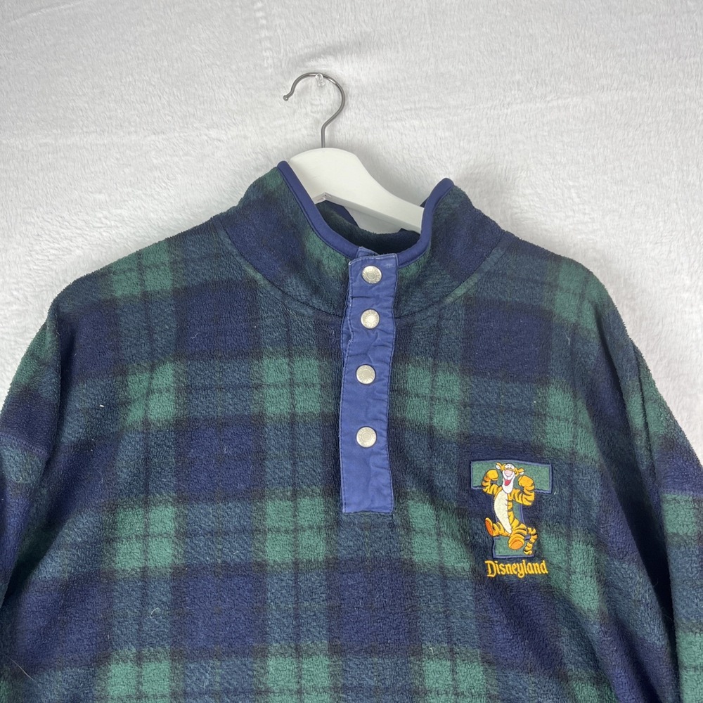 VTG 90s Disneyland Tigger Sweatshirt Mens 2XL Blue Green Plaid Fleece Mock Neck